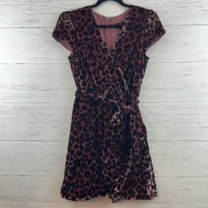 J. Crew Mauve Leopard Print Velvet Waist Tie Dress Size 6P